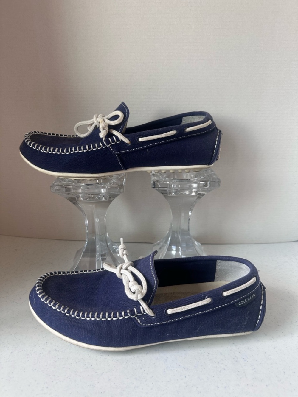 Cole Haan Men Canvas Driving Loafers Blue Size 7M Rubber Soles Cloth Lining